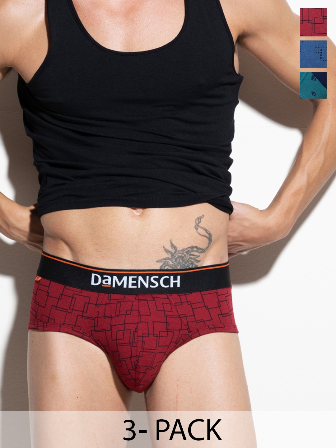 

DAMENSCH Men Pack Of 3 Deo-Cotton Anti-Bacterial Moisture-Free Briefs, Blue