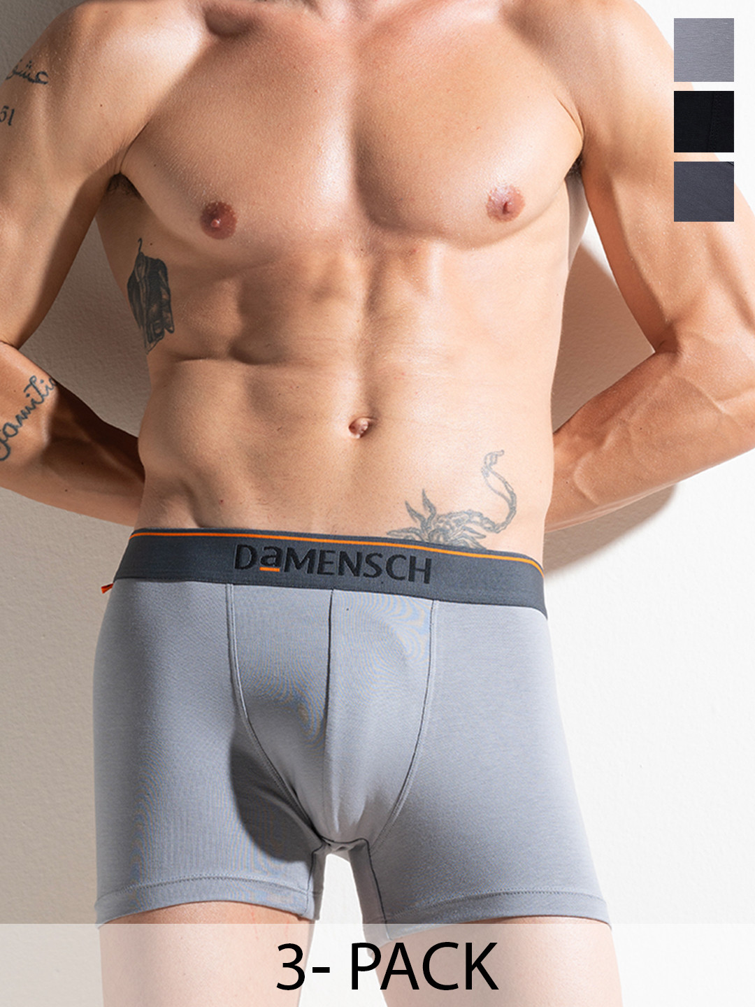 

DAMENSCH Men Pack Of 3 Deo-Cotton Anti-Bacterial Moisture-Free Trunks, Charcoal