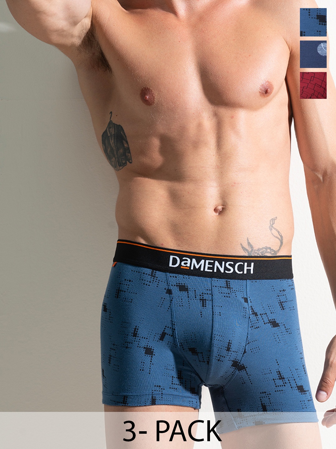 

DAMENSCH Men Pack Of 3 Deo-Cotton Anti-Bacterial Moisture-Free Trunks, Blue