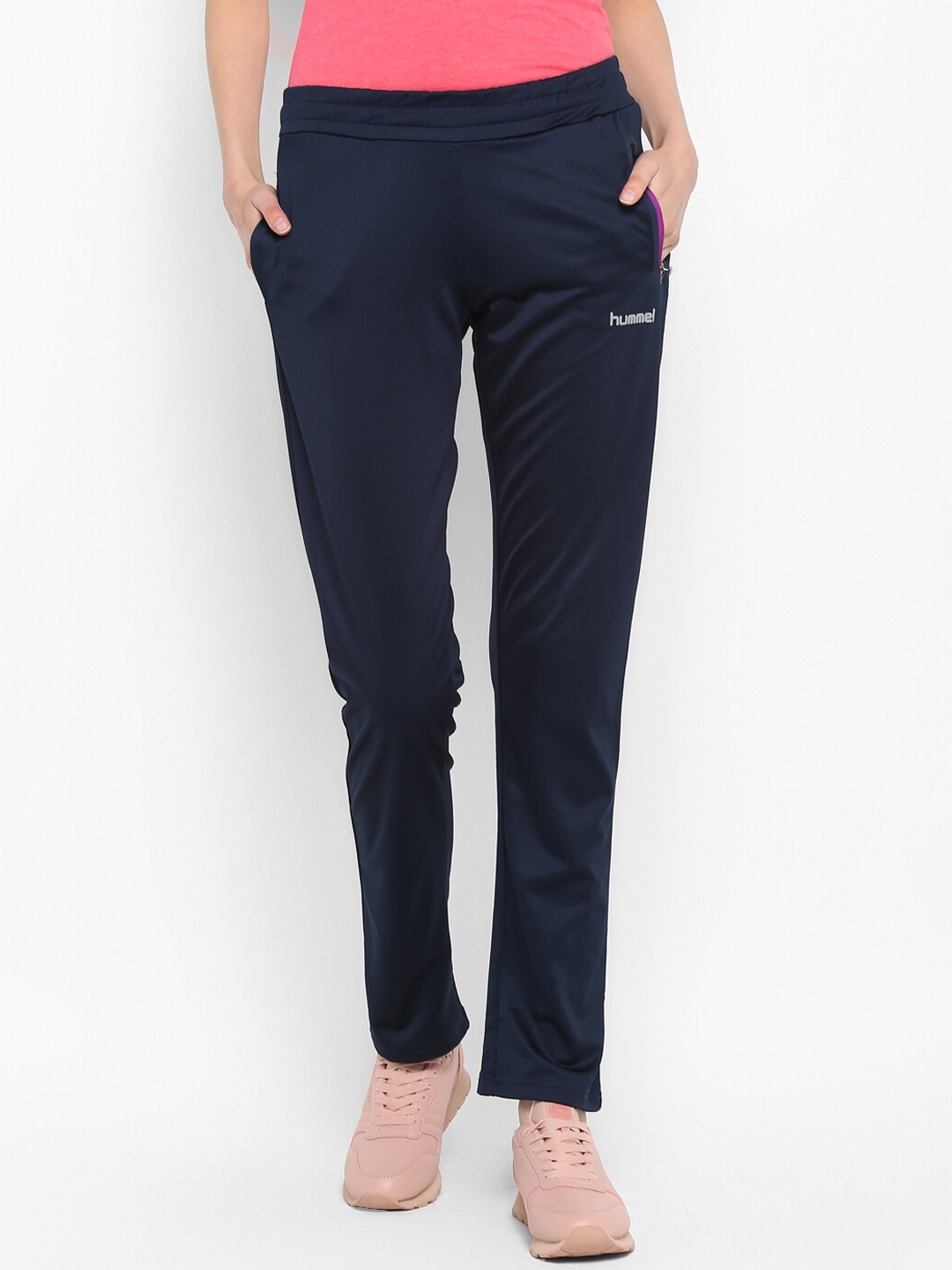 

hummel Women Navy Blue Solid Track Pants
