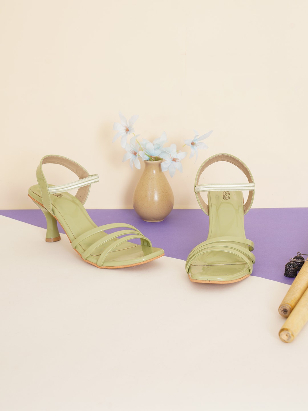

VEILLE Green PU Slim Heel Sandals