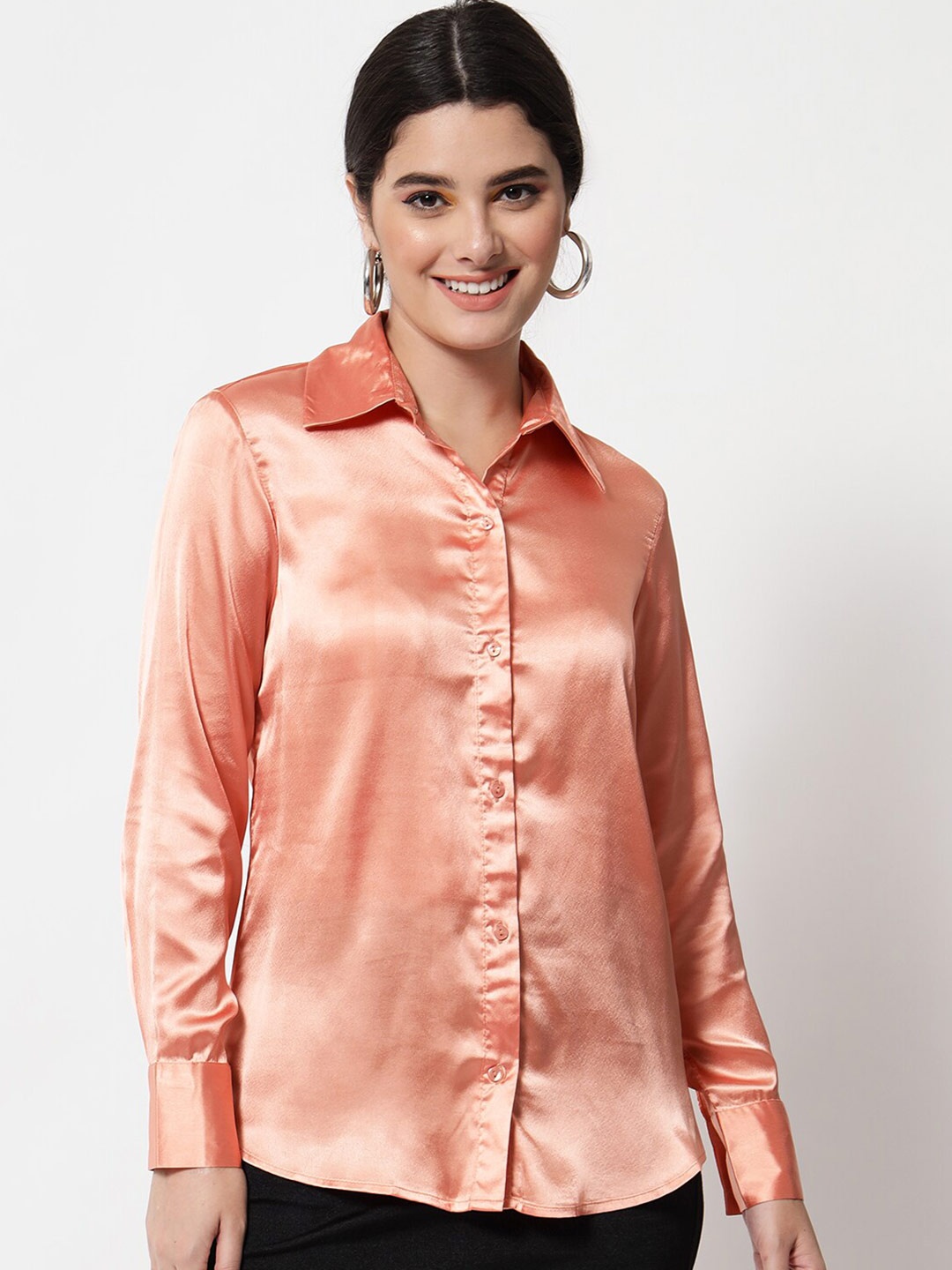 

Orchid Blues Women Peach-Coloured Solid Comfort Casual Shirt