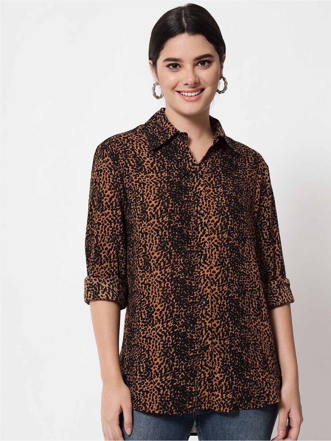 

Orchid Blues Women Brown Comfort Animal Printed Casual Shirt