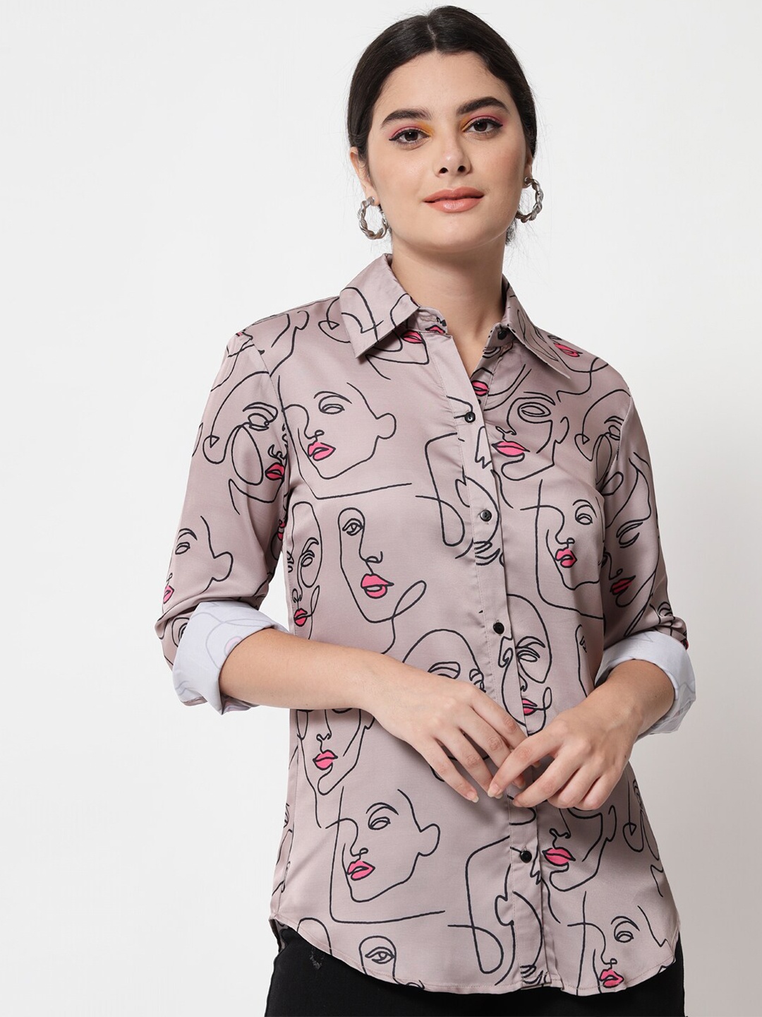 

Orchid Blues Women Beige Comfort Printed Casual Shirt