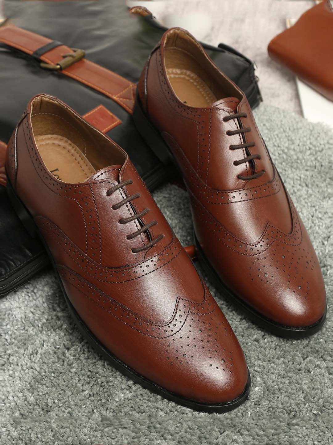 

LOUIS STITCH Men Tan Brown Solid Leather Formal Brogues