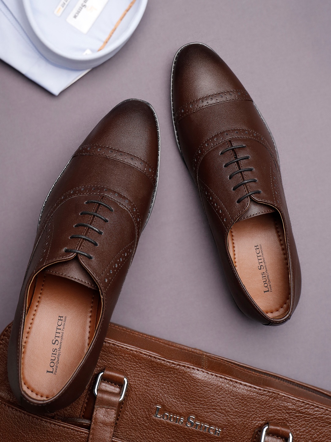 

LOUIS STITCH Men Textured Formal Lace Up Oxford Shoes, Brown