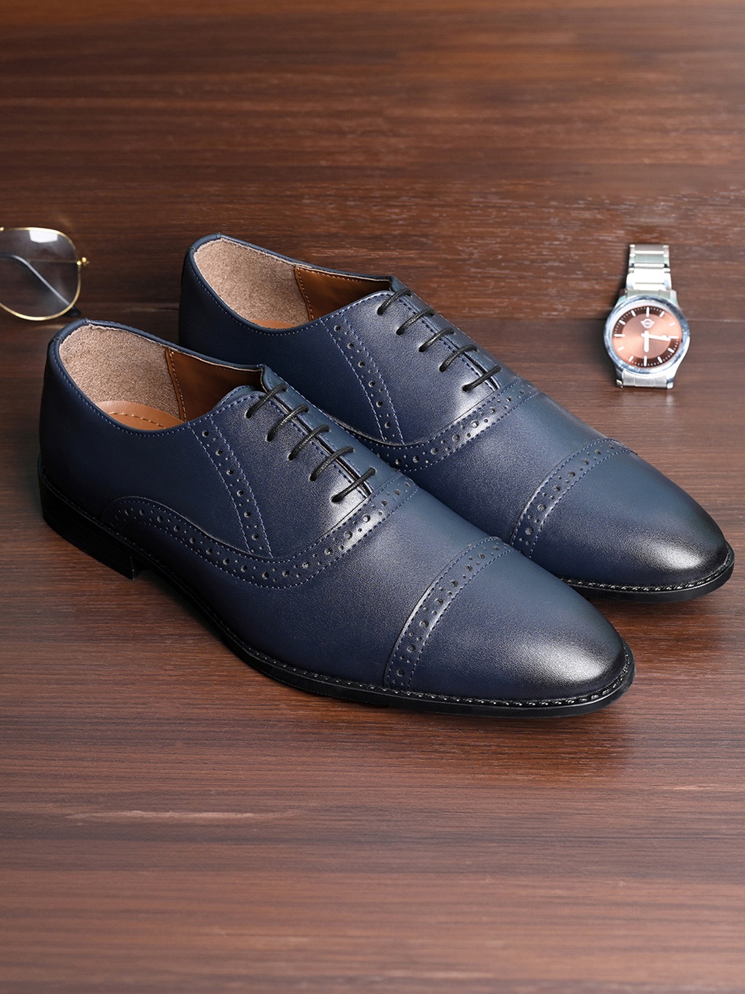 

LOUIS STITCH Men Textured Formal Lace Up Oxford Shoes, Blue