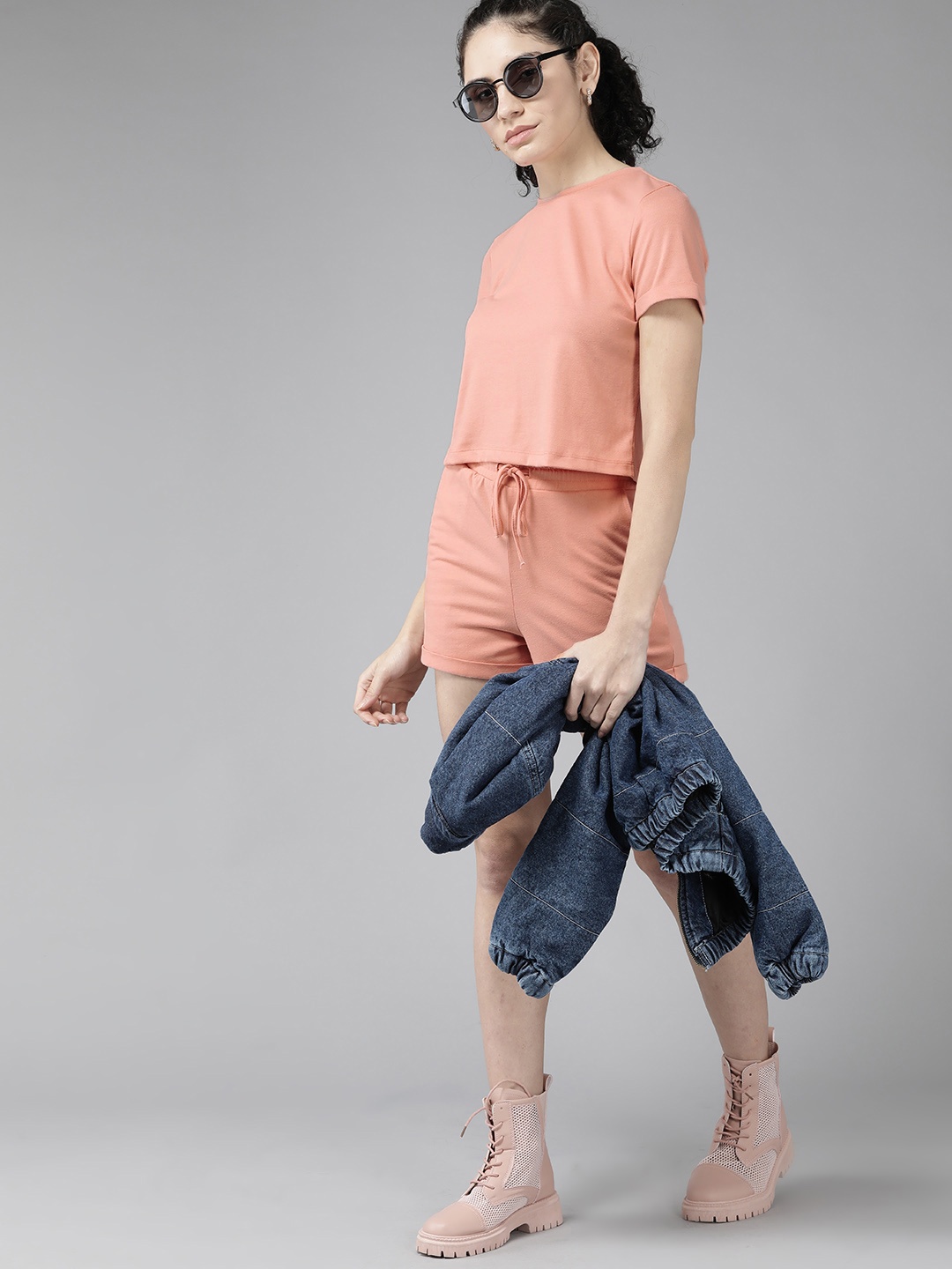 

Roadster Women Pink Solid T-shirt and Shorts
