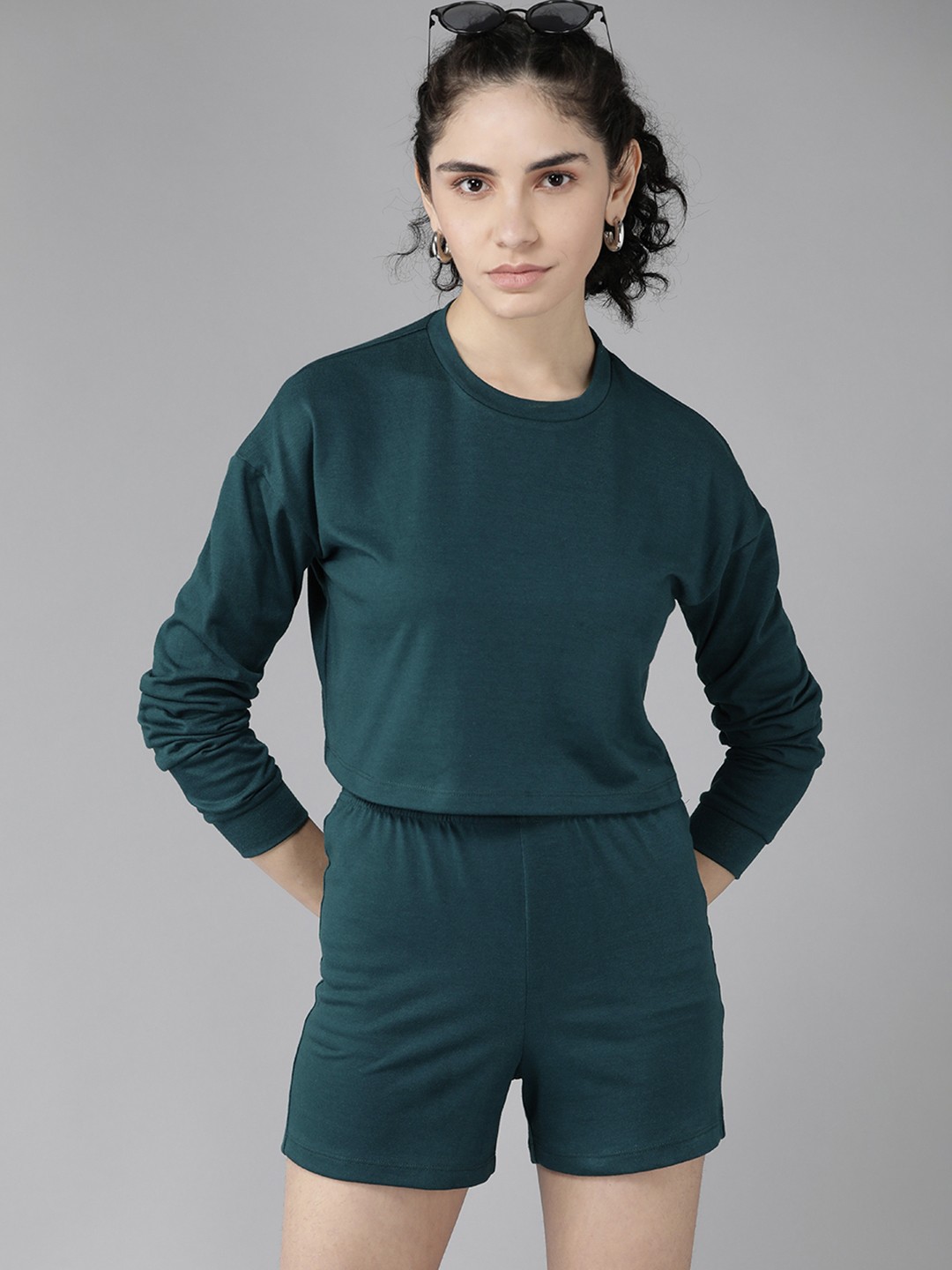 

Roadster Women Teal Green Solid T-shirt and Shorts