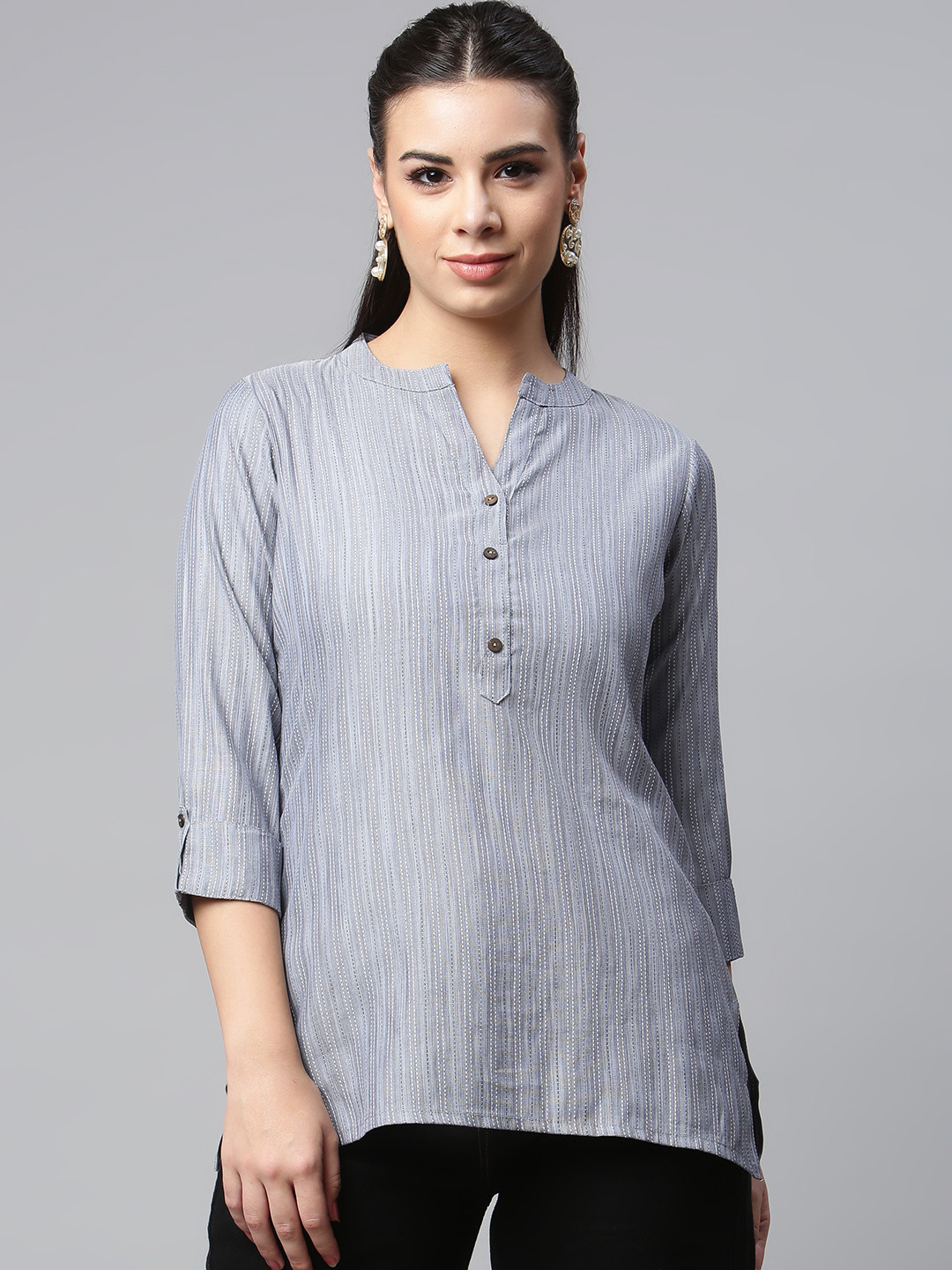 

MALHAAR Grey Striped Kurti
