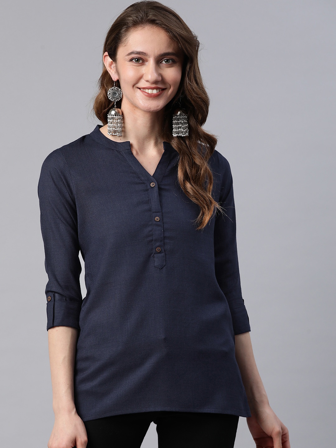 

MALHAAR Navy Blue Pure Cotton Kurti