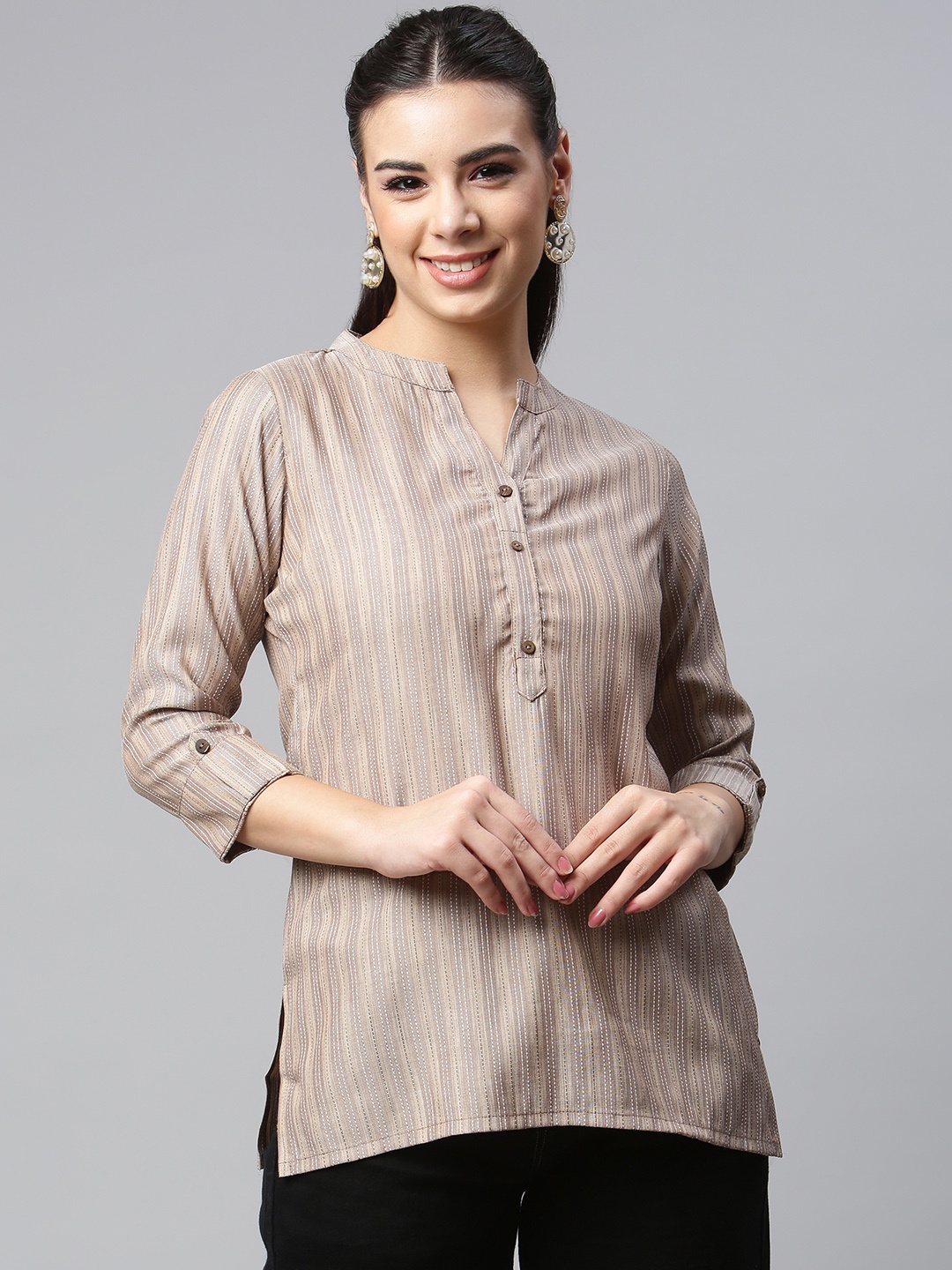 

MALHAAR Brown Striped Kurti