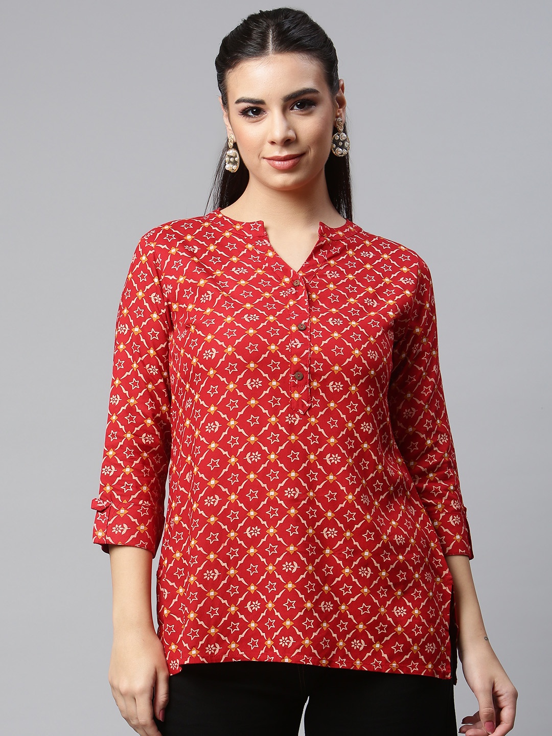 

MALHAAR Red Ethnic Motifs Printed Kurti