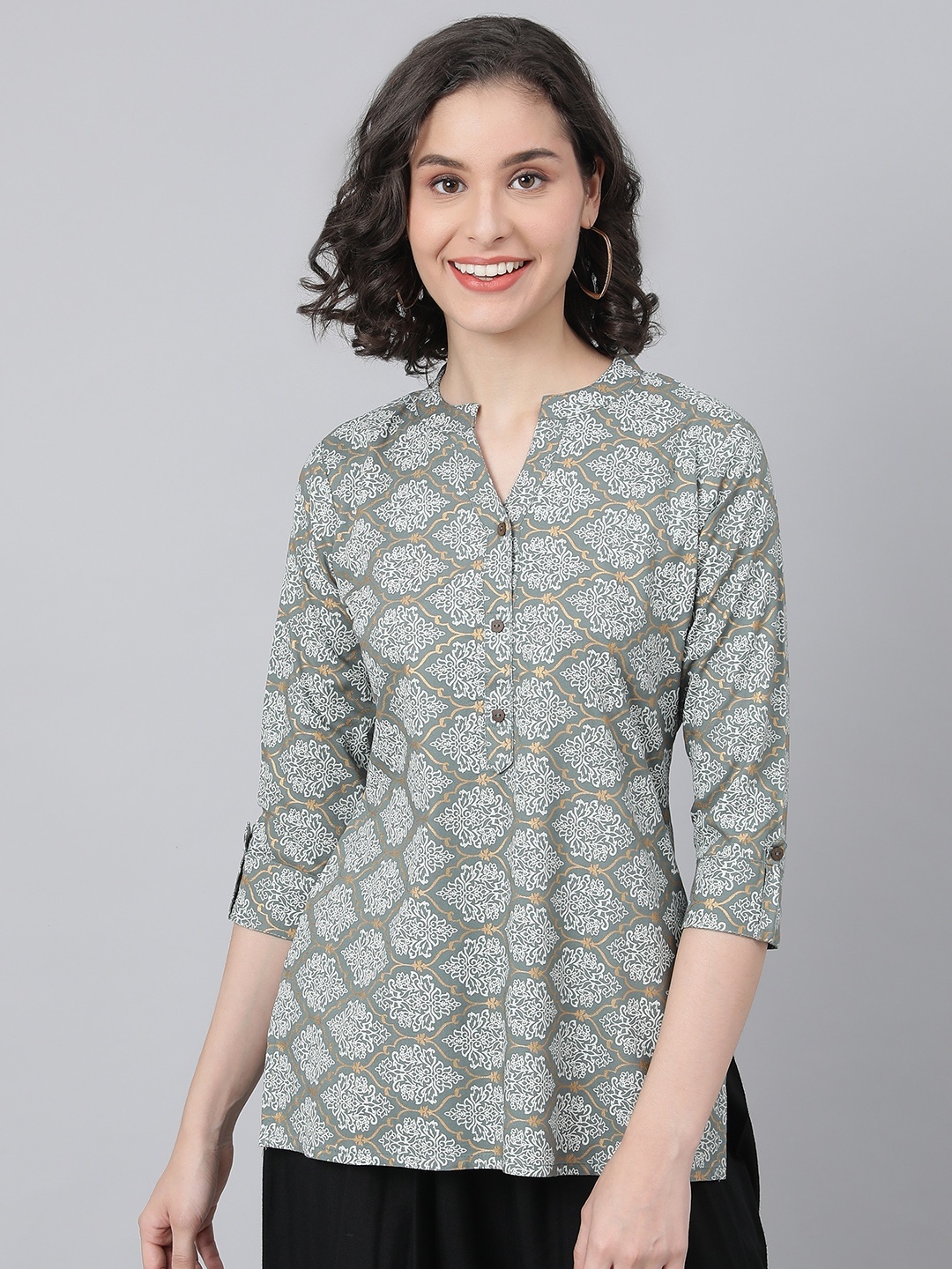 

MALHAAR Grey Ethnic Motifs Printed Kurti