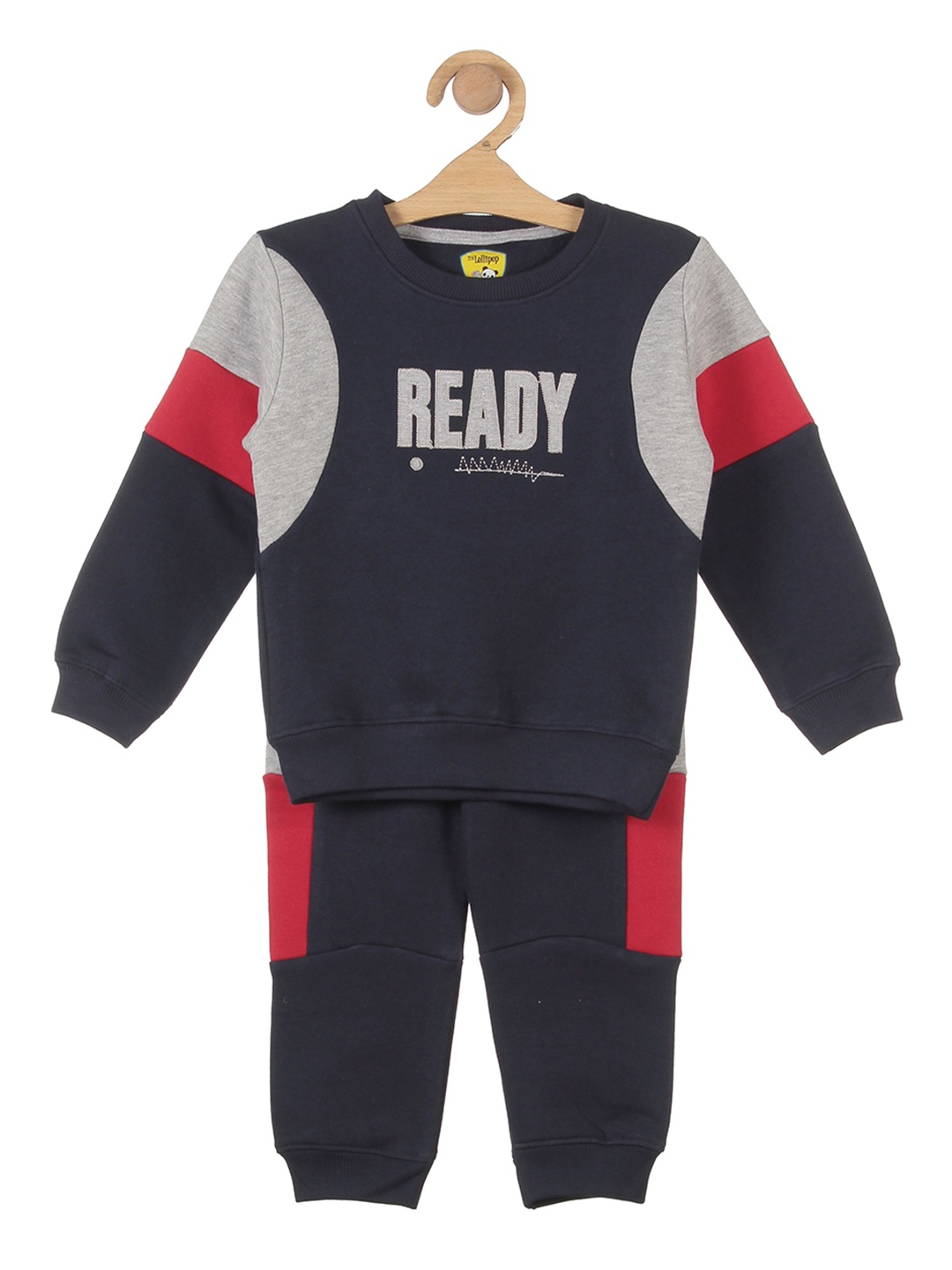 

Lil Lollipop Boys Navy Blue & Grey Printed Cotton Tracksuits
