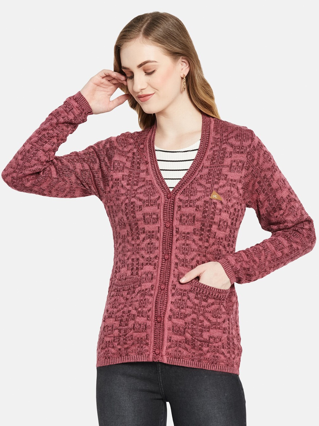 

Monte Carlo Women Maroon V-Neck Wool Cardigan