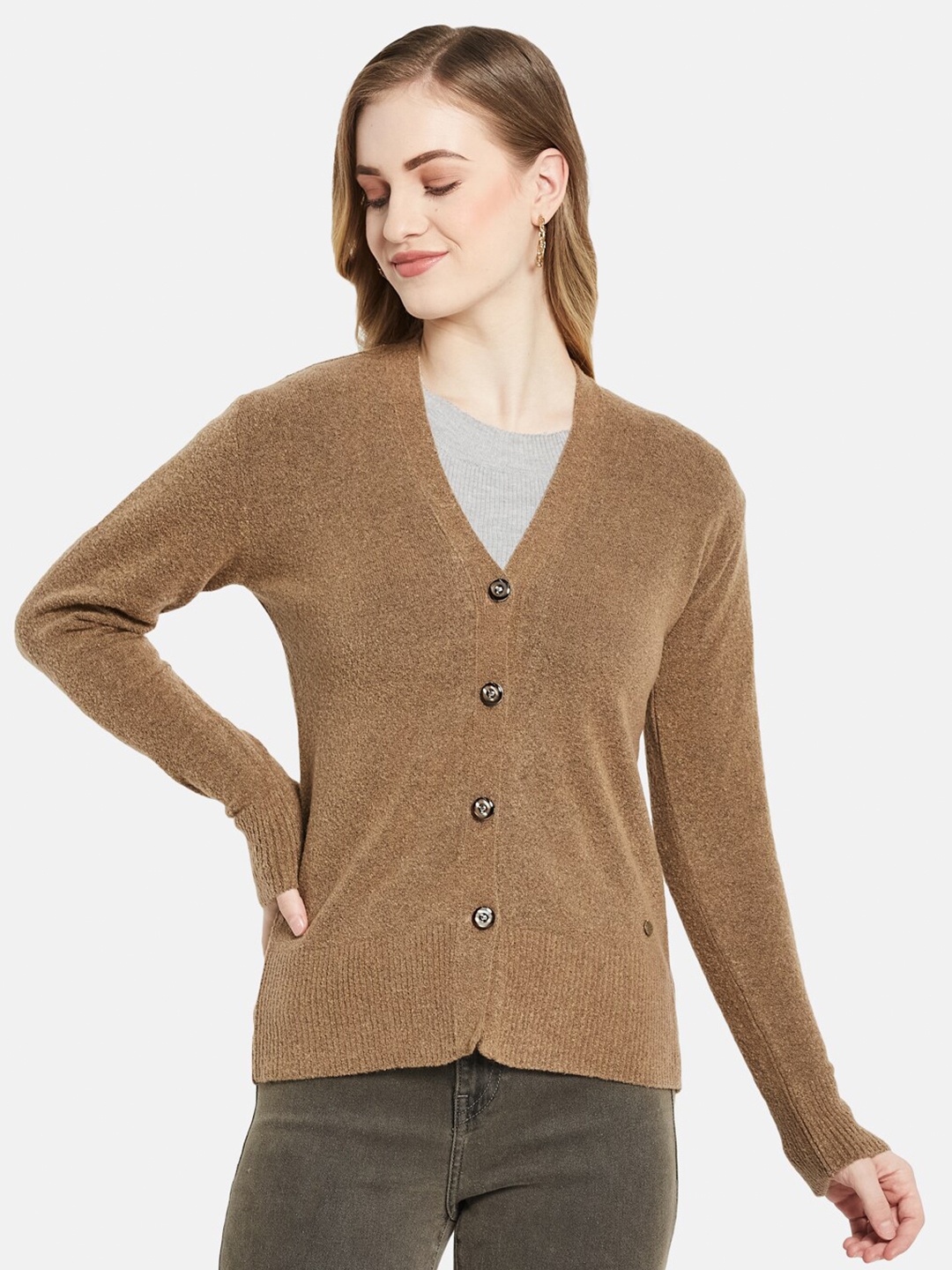 

Monte Carlo Women Beige Solid Cardigan Sweater