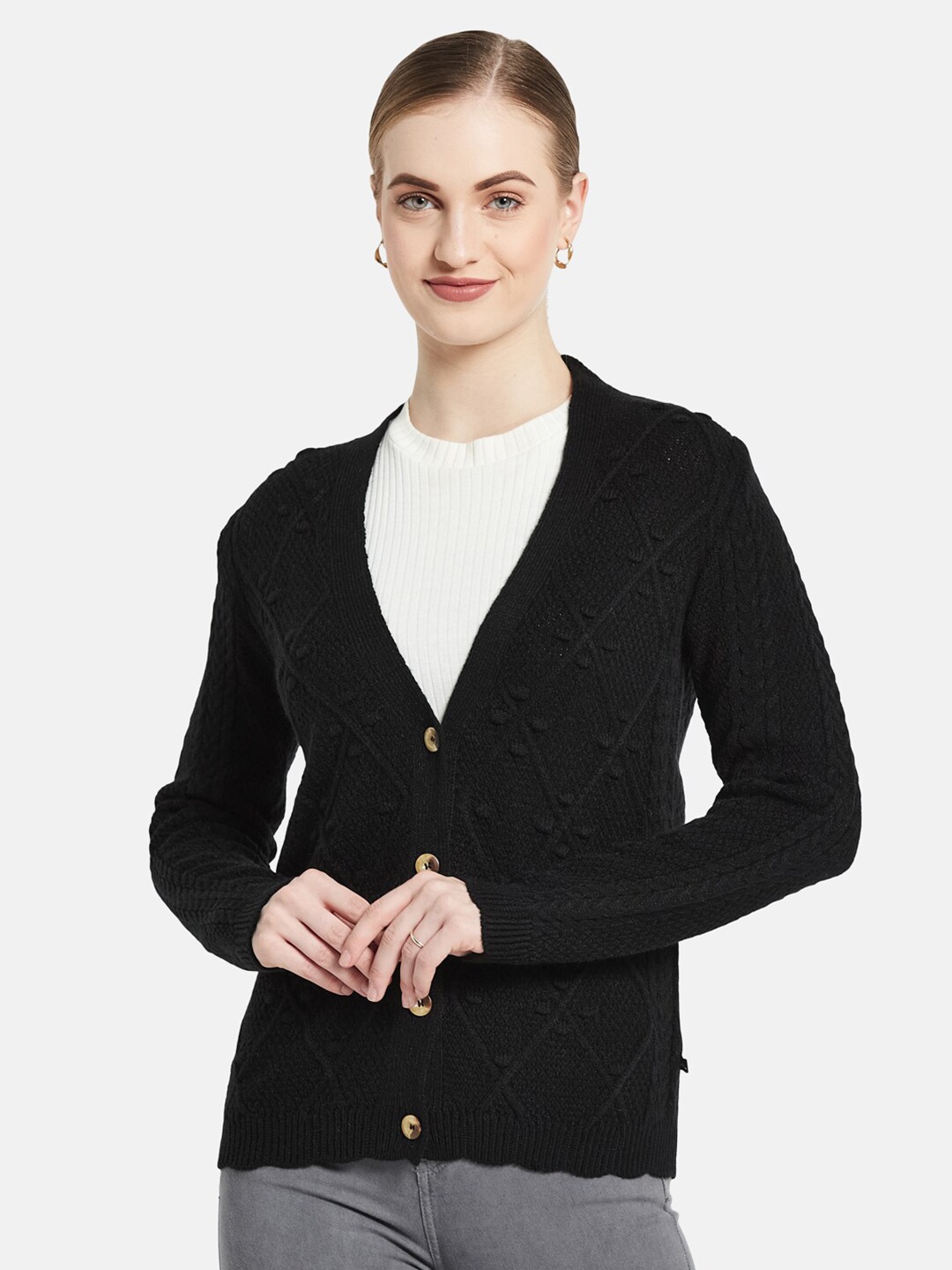 

Monte Carlo Women Black Cable Knit Cardigan