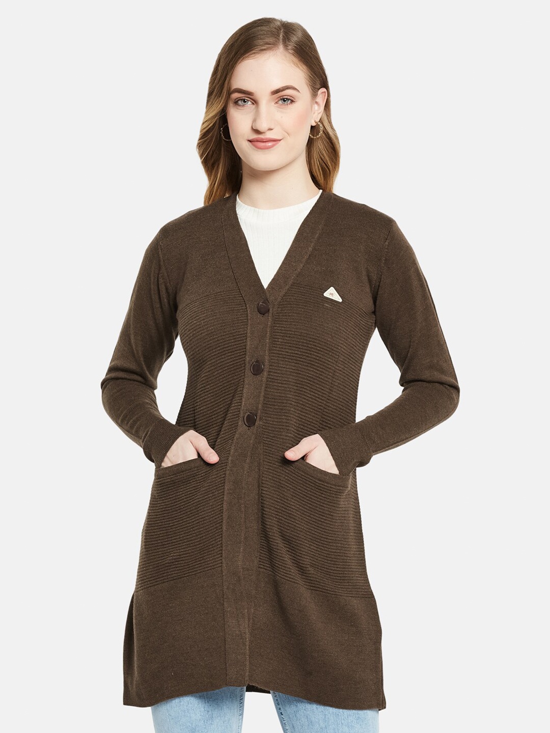 

Monte Carlo Women Brown V-Neck Longline Cardigan