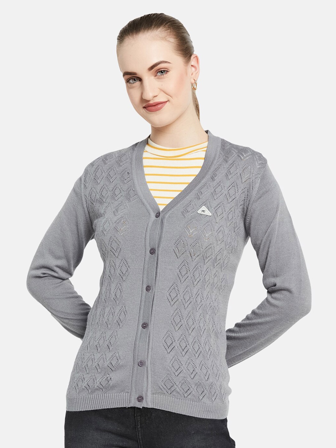 

Monte Carlo Women Grey Cable Knit Cardigan