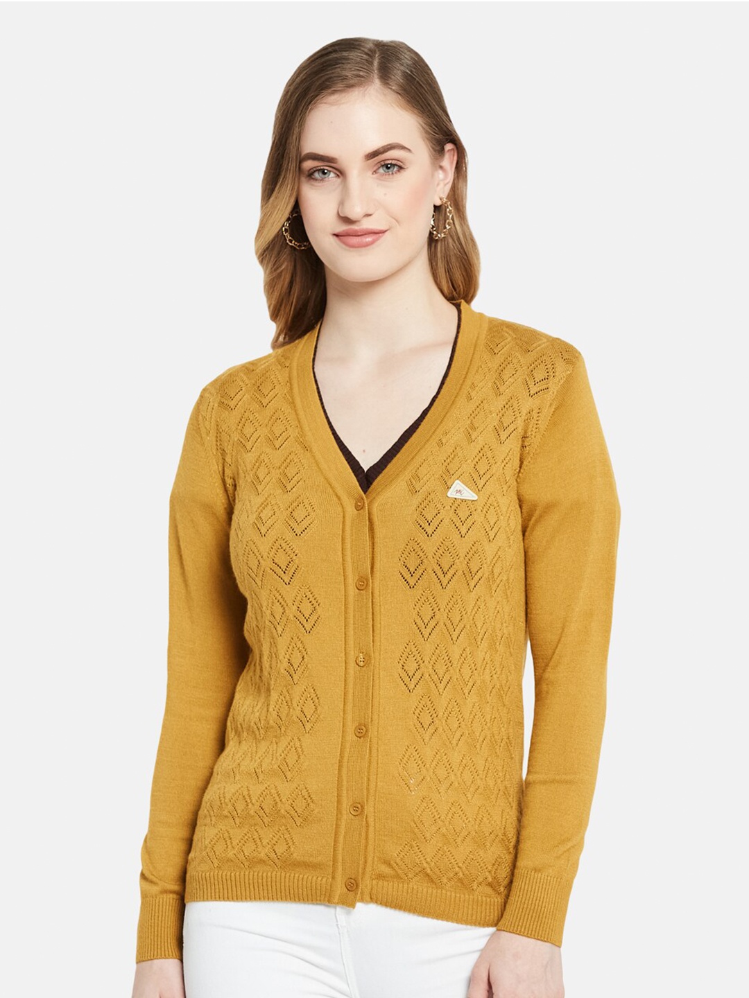 

Monte Carlo Women Mustard Self Design Cardigan