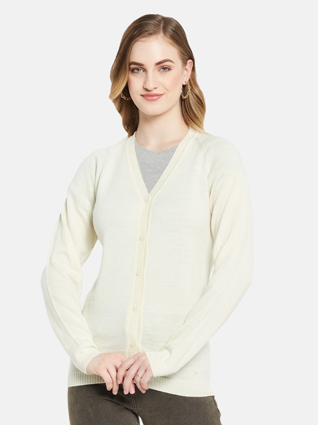 

Monte Carlo Women Off White V-Neck Cardigan