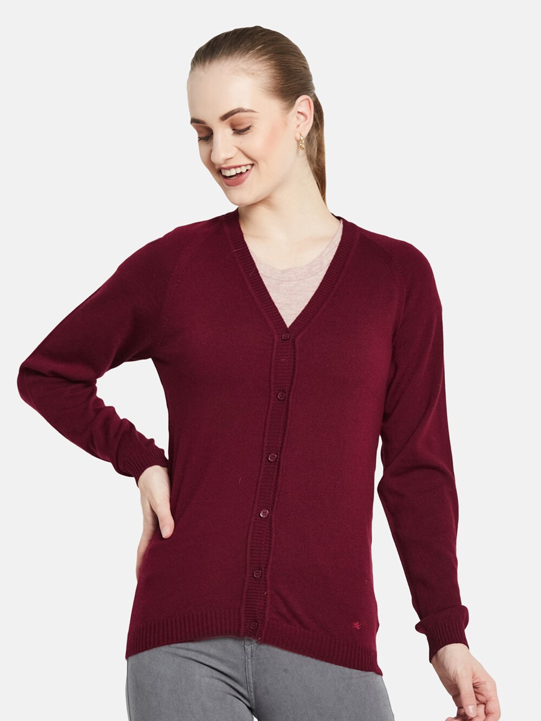 

Monte Carlo Women Maroon Pure WoolCardigan