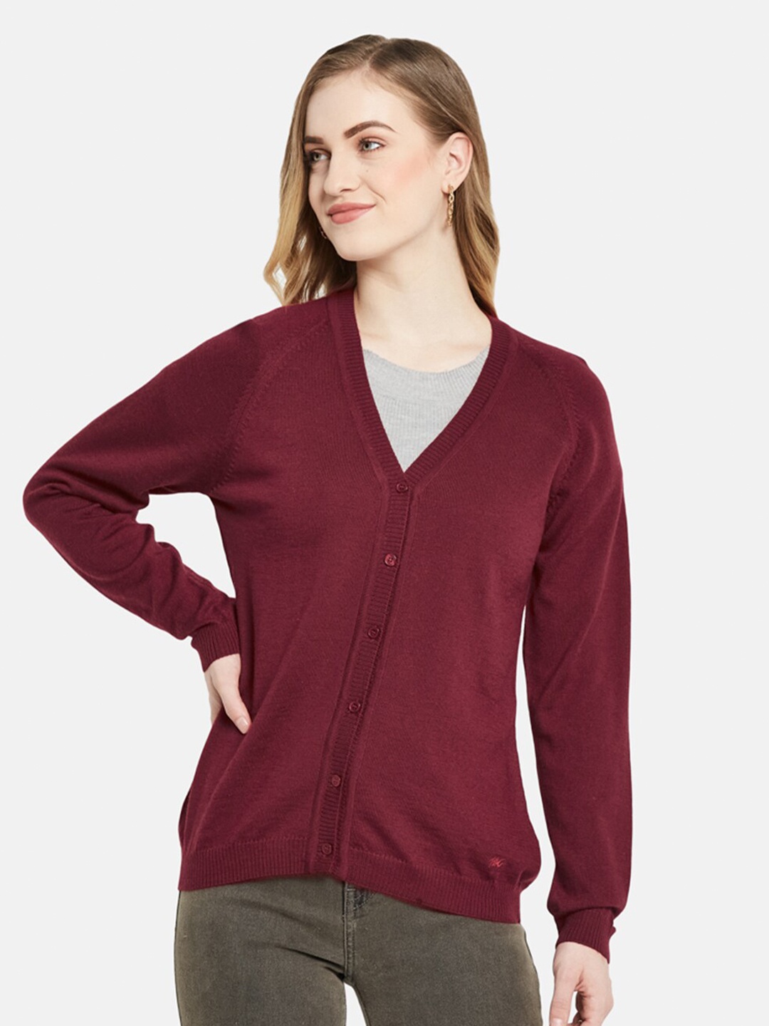 

Monte Carlo Women Maroon V-Neck Cardigan
