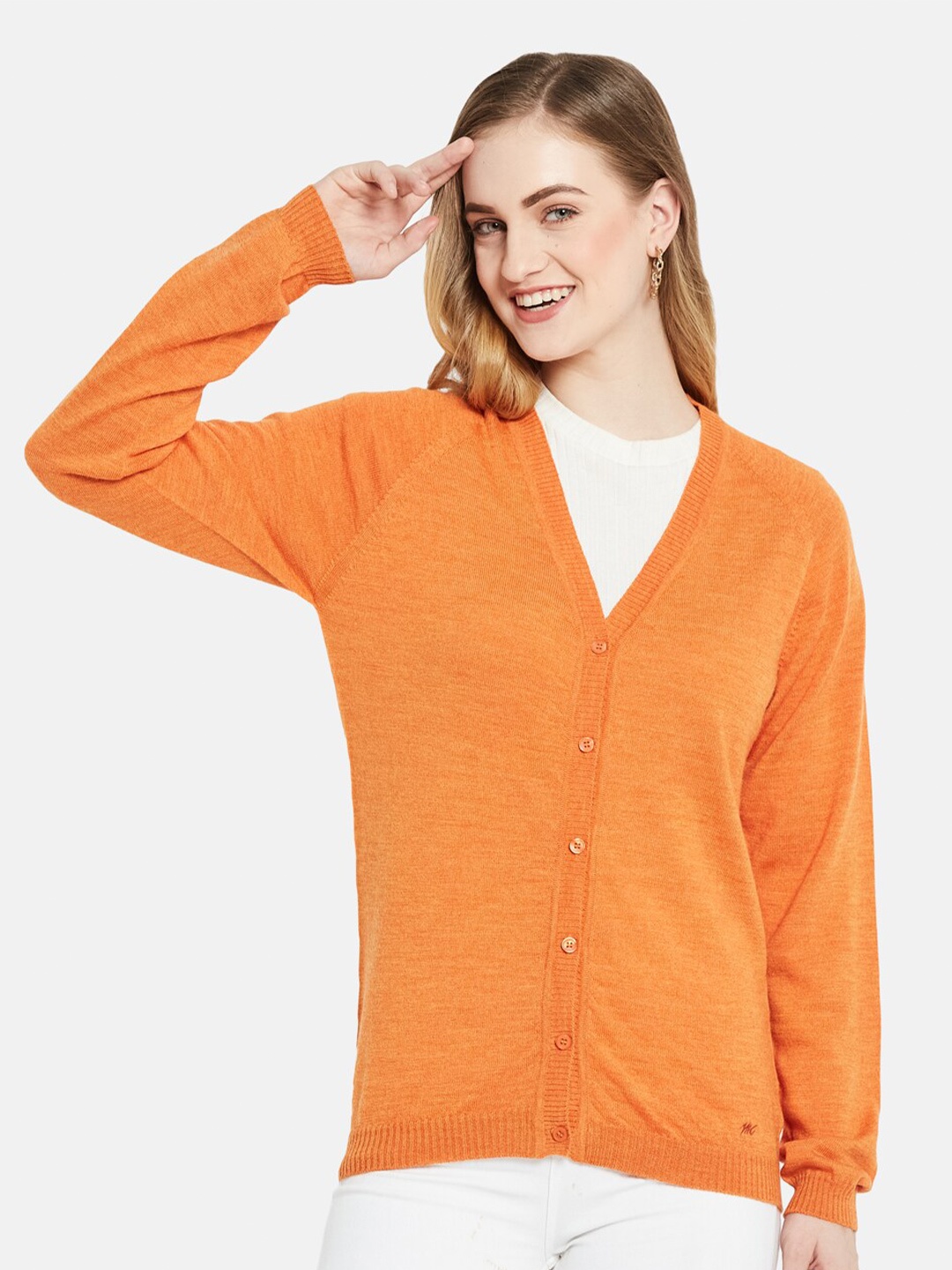 

Monte Carlo Women Orange Wool Cardigan Sweaters