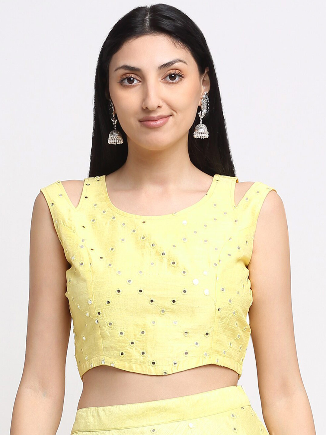 

NEUDIS Yellow Women Embellished Sheen Crop Top