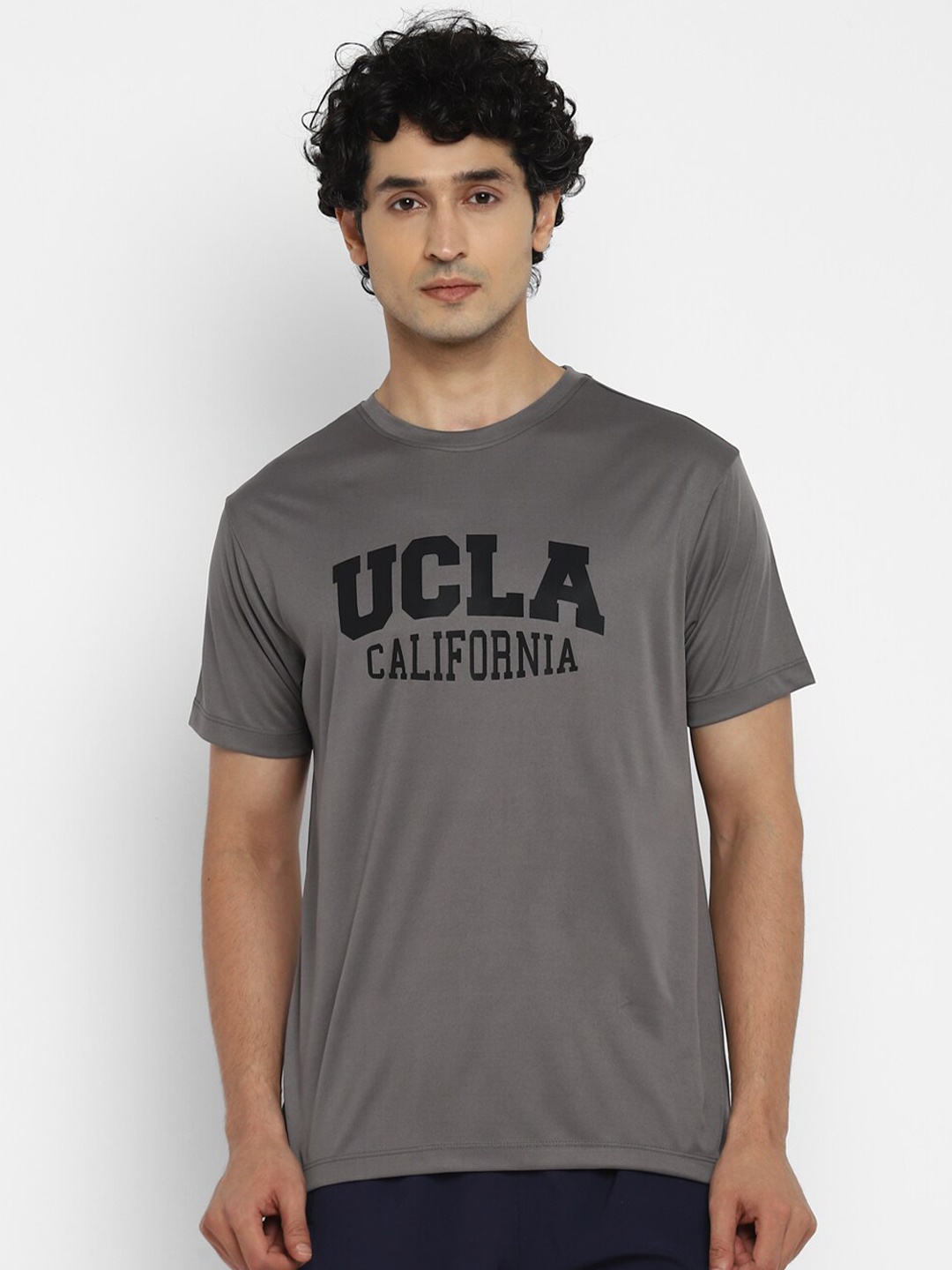 

UCLA Men Grey & Black Typography Printed Sports T-shirt