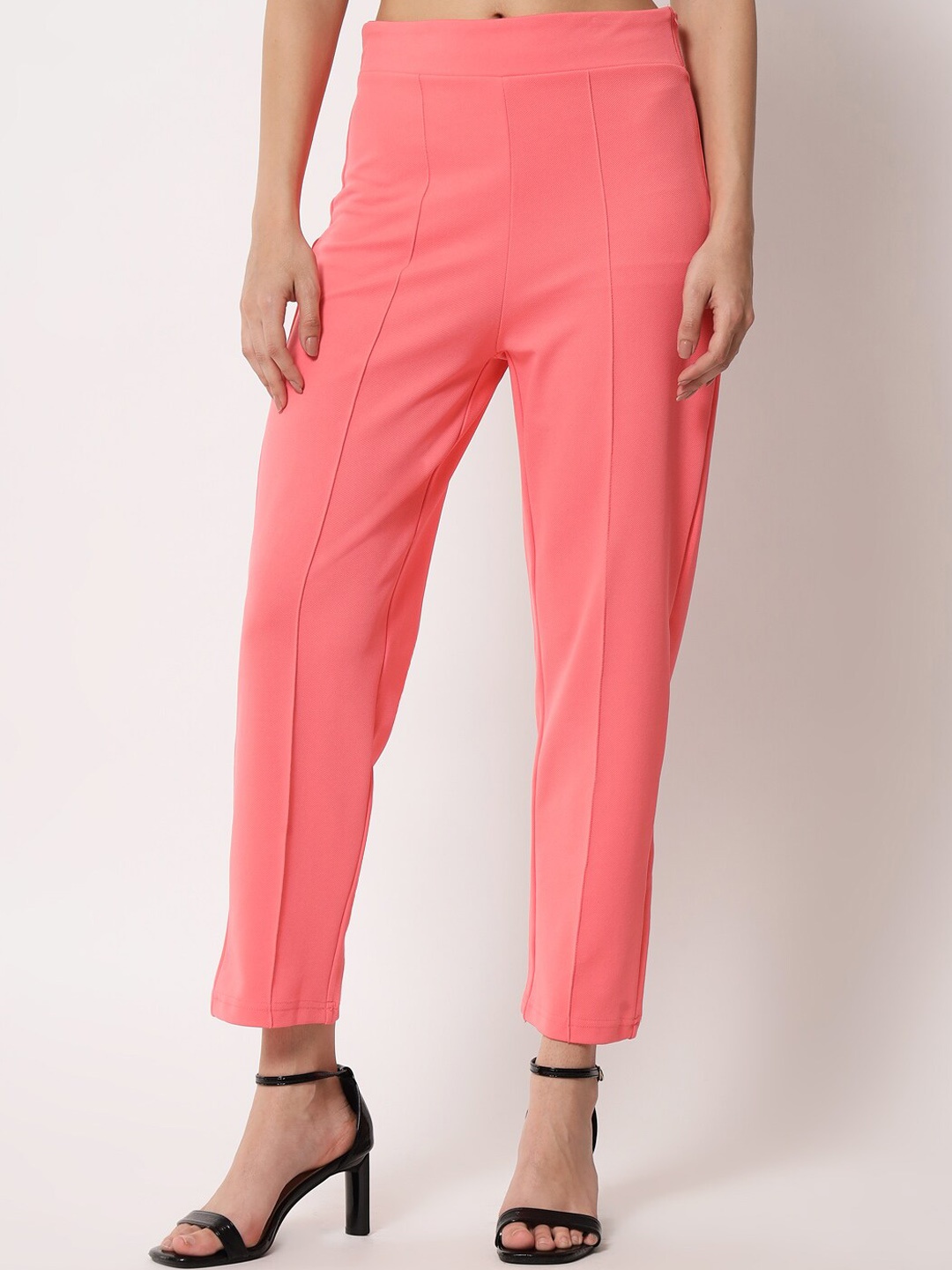 

Kotty Women Pink Relaxed Straight Fit Easy Wash Trousers