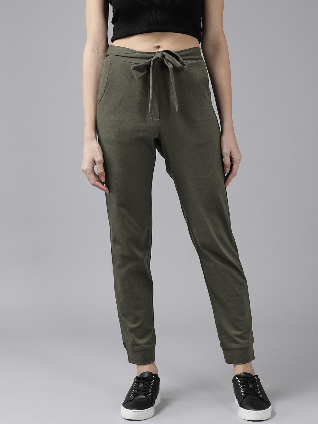 

Roadster Women Olive Green Solid Joggers