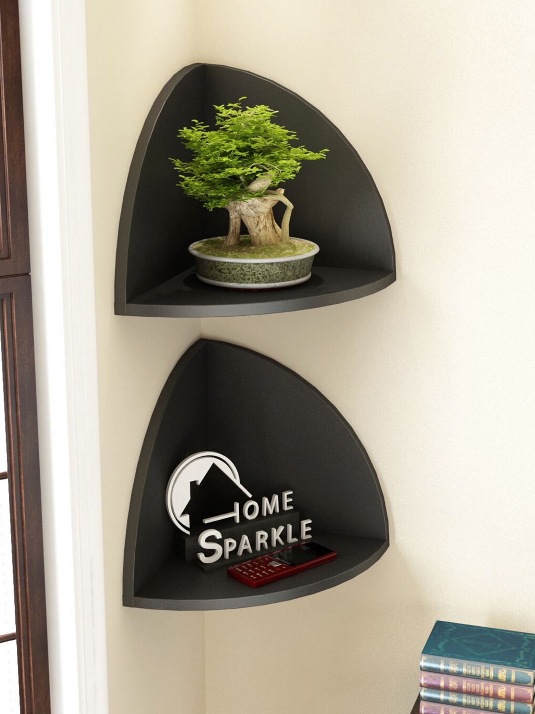 

Home Sparkle Set Of 2 Black 3D Design Wall Shelf Rack