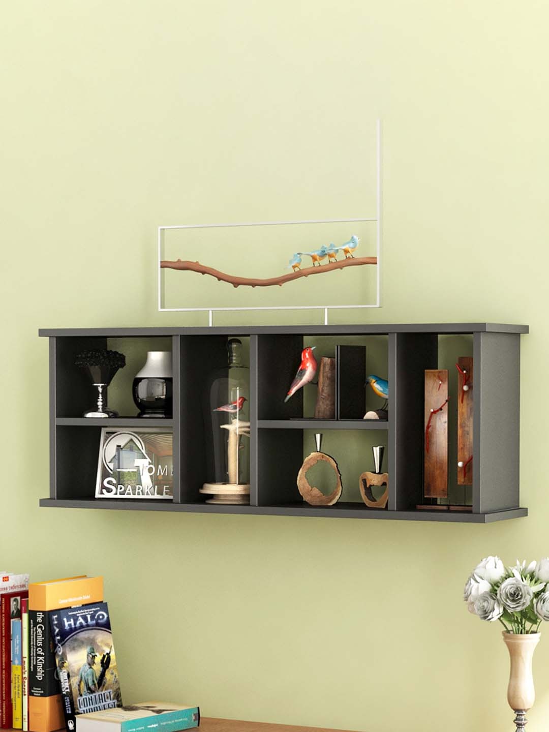 

Home Sparkle Black Solid Rectangular Wall Shelf Decor