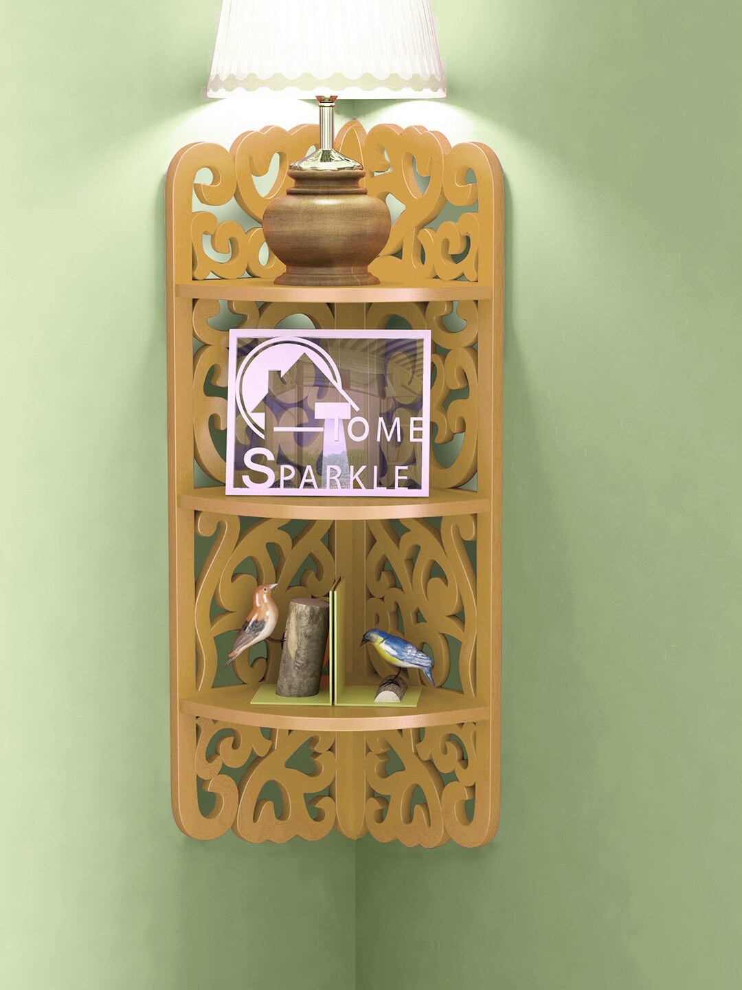 

Home Sparkle Gold-Toned Solid Wooden Corner Wall Shelves