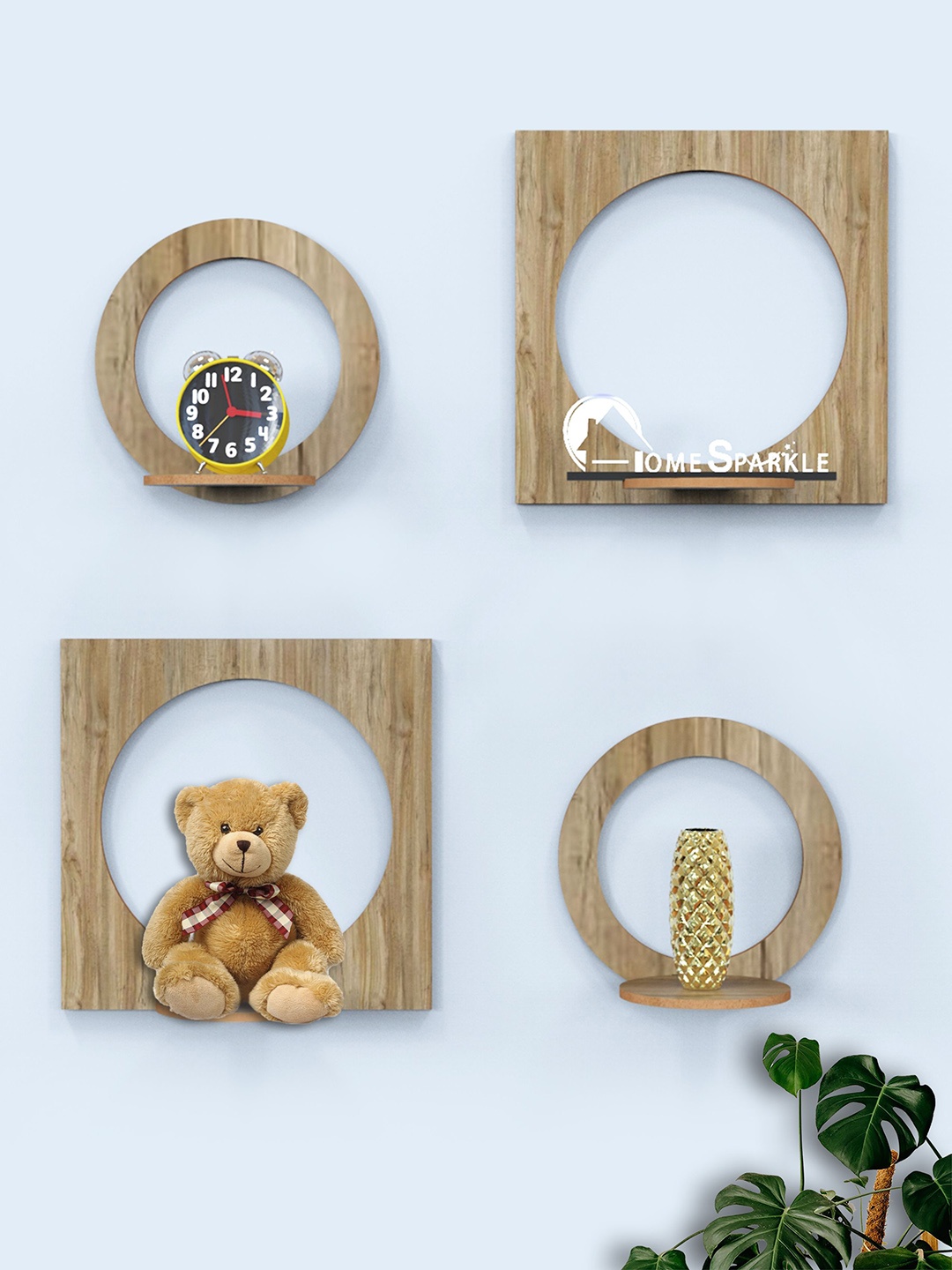 

Home Sparkle Set Of 4 Beige Colored Solid Wooden Wall Shelves