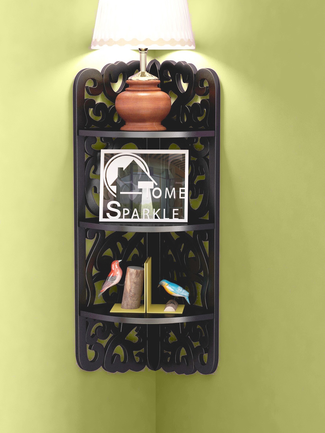 

Home Sparkle Black 3 Tier Wooden Corner Shelf with Hidden Brackets