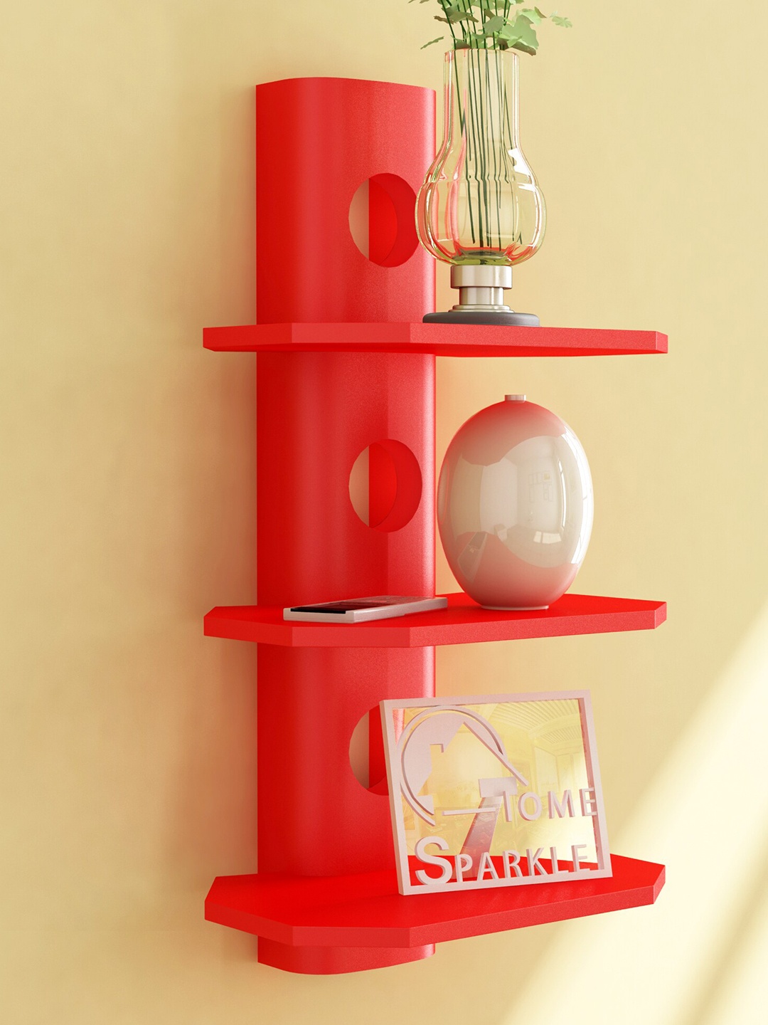 

Home Sparkle Red MDF Engineered Wood Mounted 3 Tier Rack Shelf