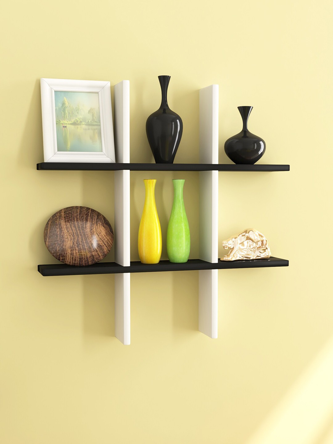 

Home Sparkle White & Black Solid Wooden Wall Shelves