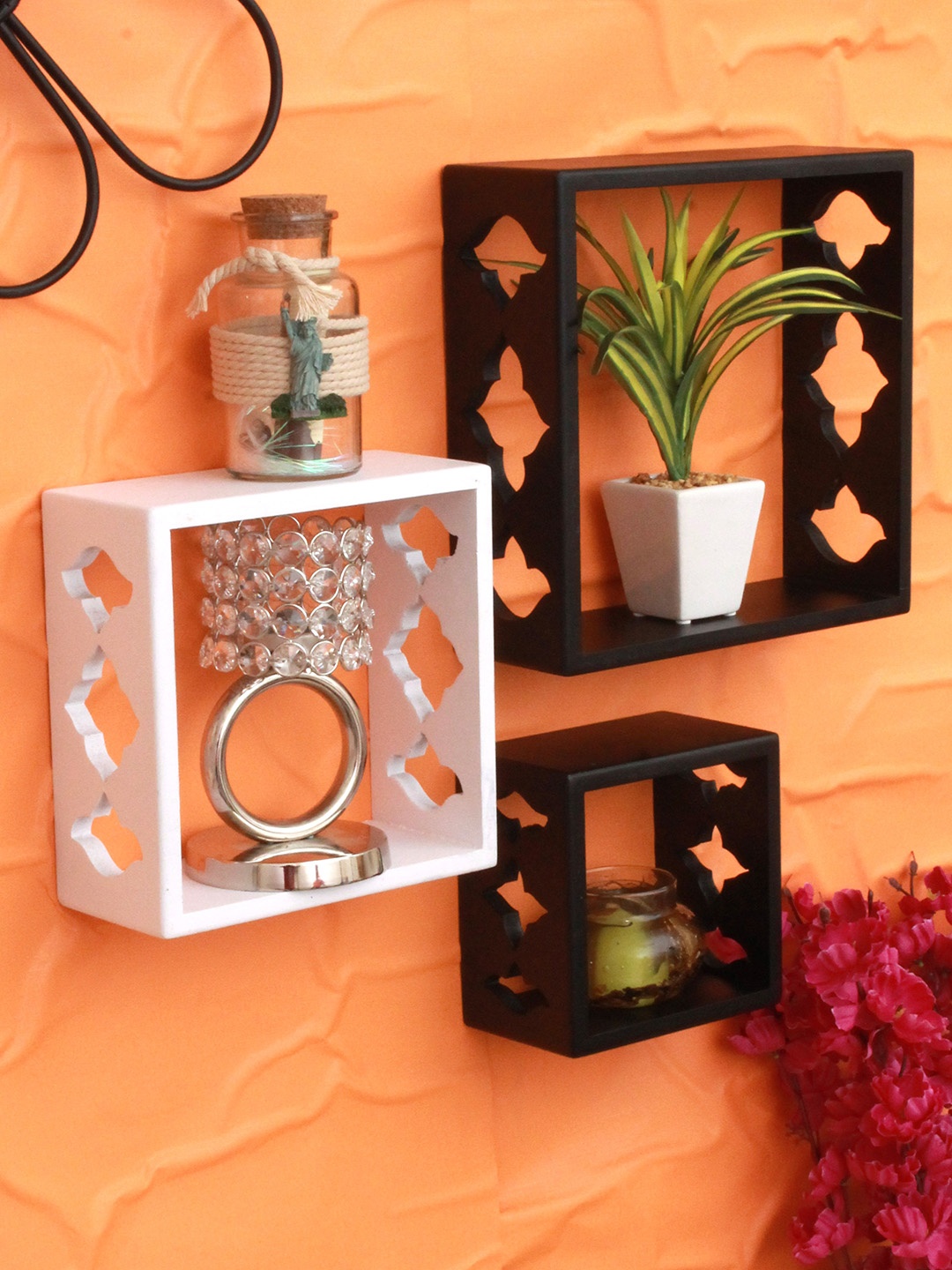 

Home Sparkle Black Set of 3 MDF Wooden Wall Mounted Cube Shelves