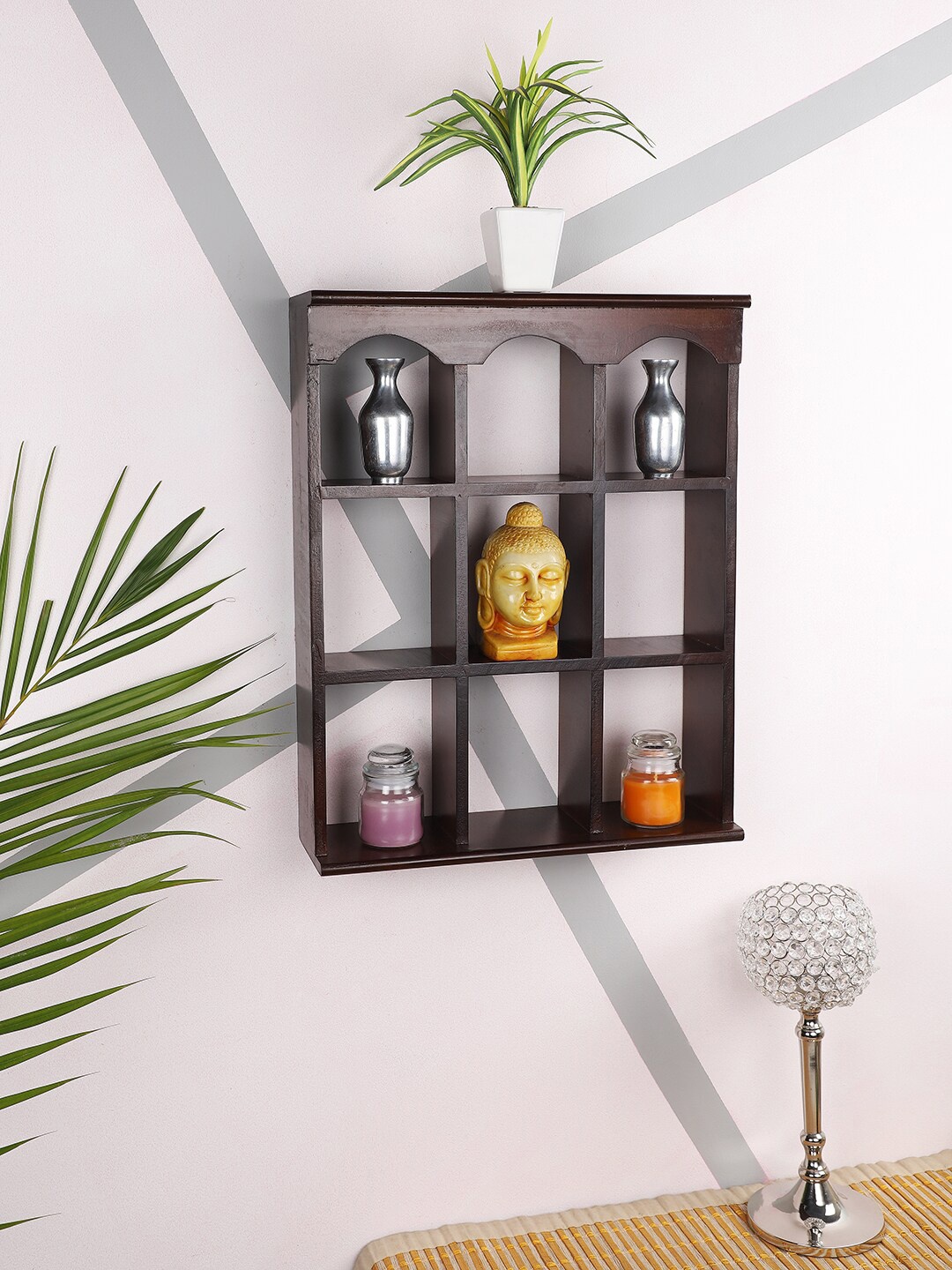

Home Sparkle Brown Engineered Wood Multipurpose Nine Partition Compartment Wall Shelf Rack