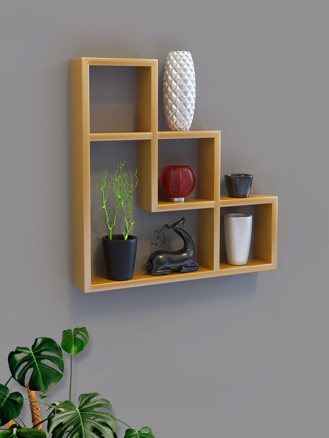 

Home Sparkle Wood L Shaped Wall Shelves, Gold