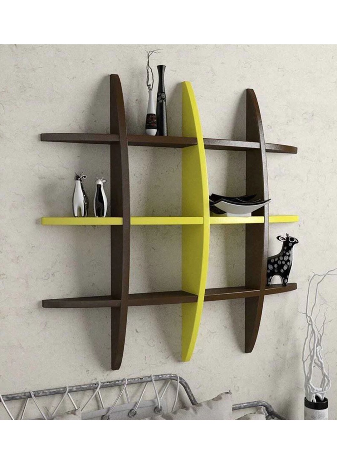 

Home Sparkle Brown & Yellow Wood Glove Wall Shelf