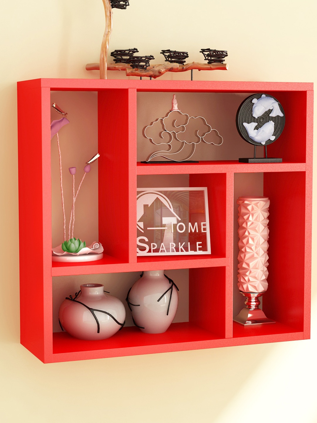 

Home Sparkle Red Wood Square Wall Shelves