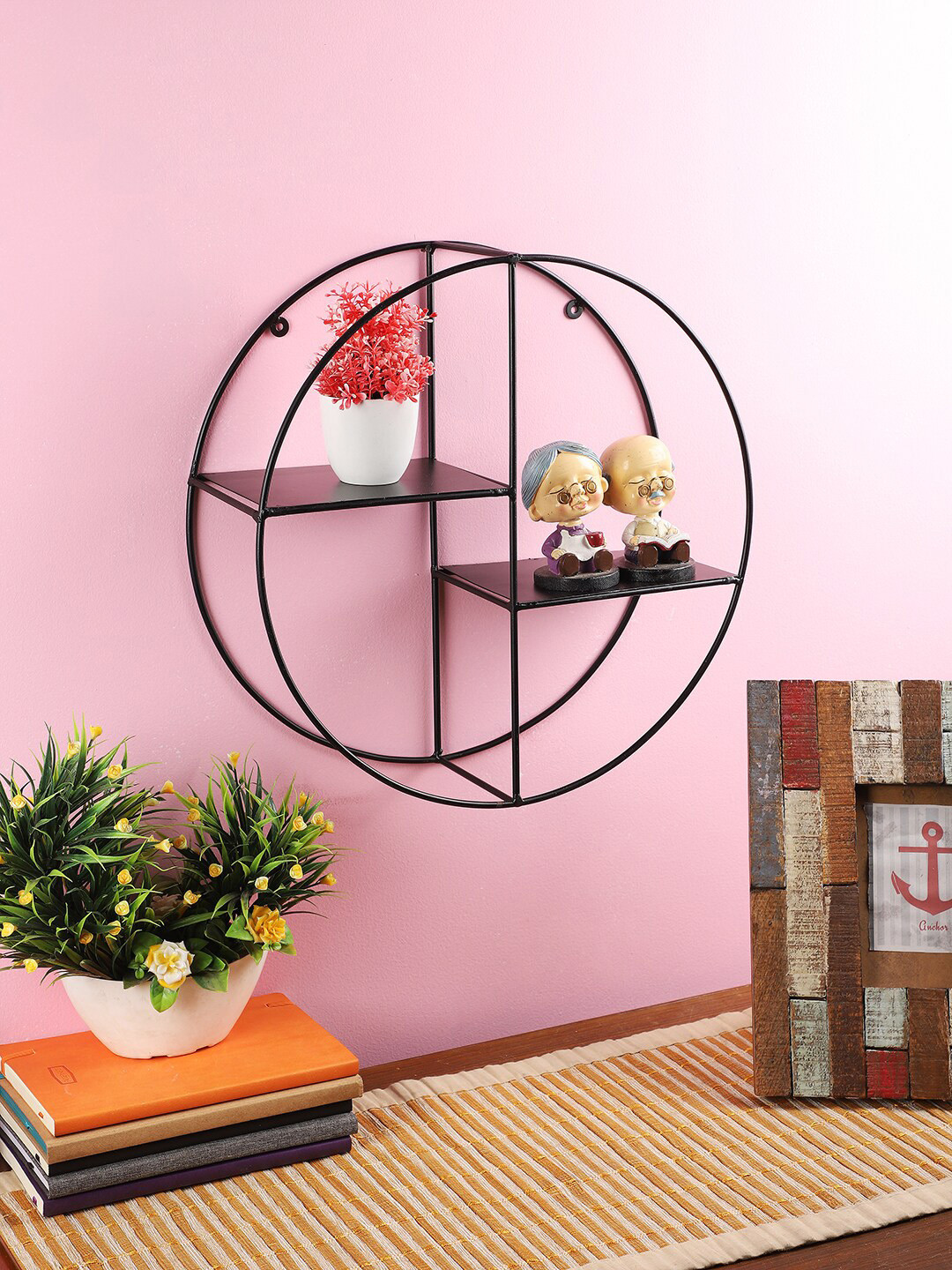 

Home Sparkle Black Metal Round Floating Wall Mounted Partition Iron Wall Shelf
