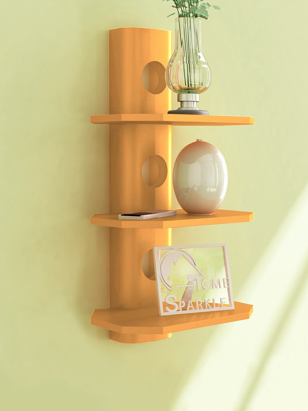 

Home Sparkle Gold-Toned Wall Mounted 3 Tier Rack Wooden Shelf