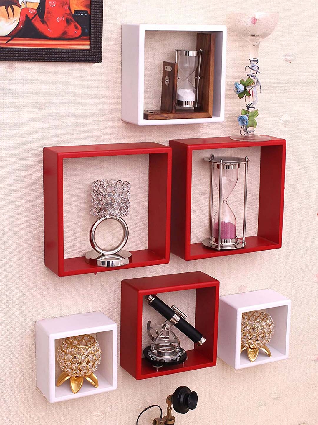 

Home Sparkle Red and White 6Pcs Wall Mounted Shelves