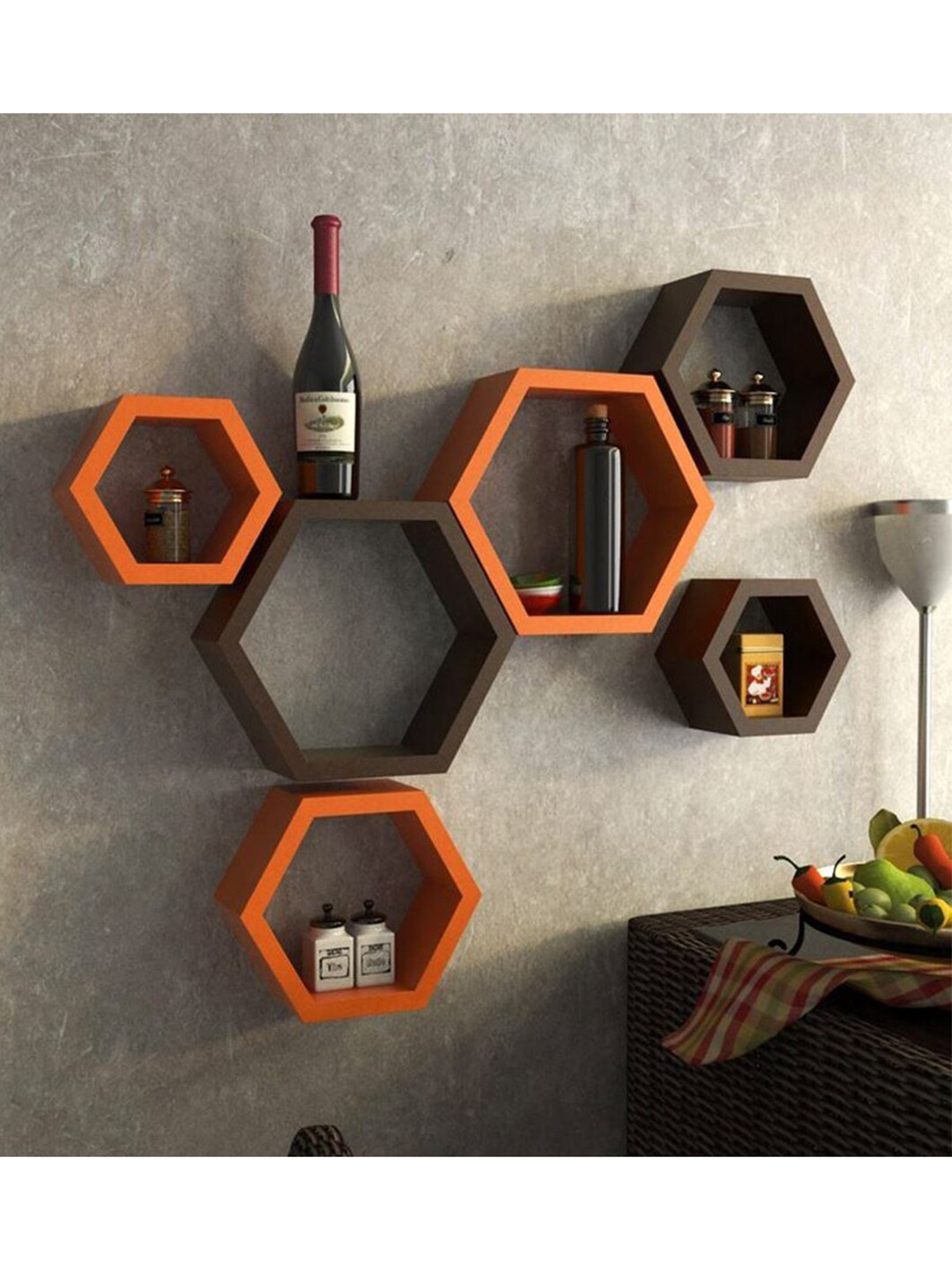 

Home Sparkle Brown and Orange Wall Shelves Engineered Wood