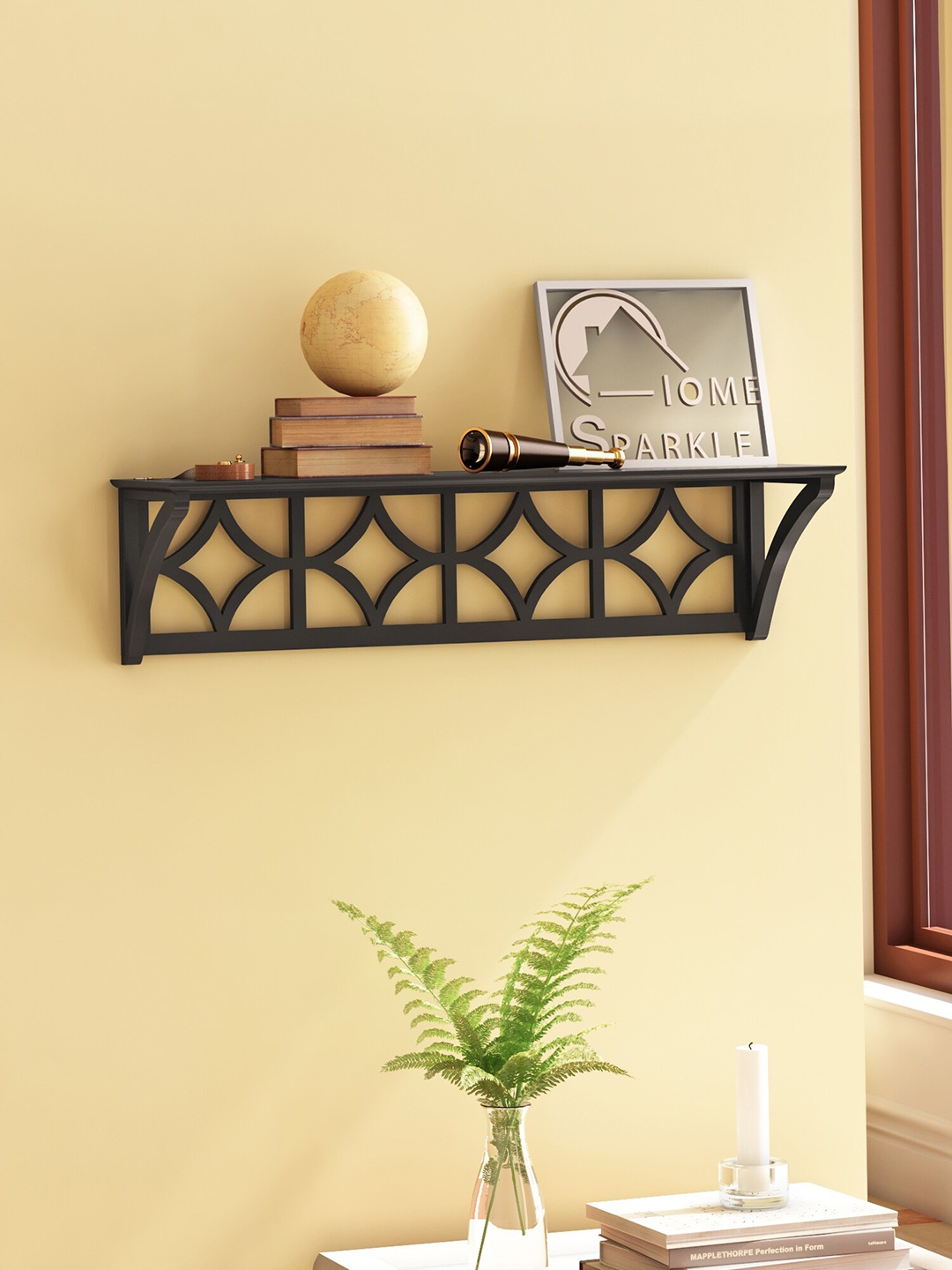 Home Sparkle Black Diamond Shape Floating Wall Shelf